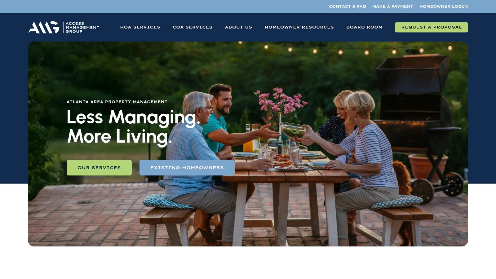 A family enjoys dinner in their well-maintained community, an example of the quality of life supported by effective HOA management.