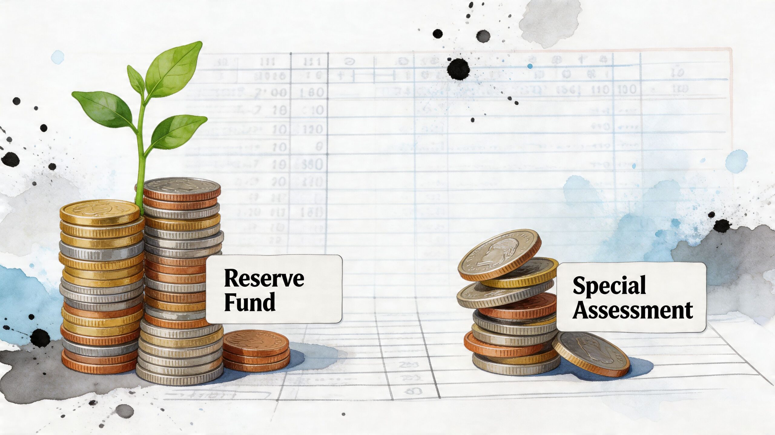 A conceptual illustration comparing a tall stack of coins with a growing plant against a smaller, precarious pile.